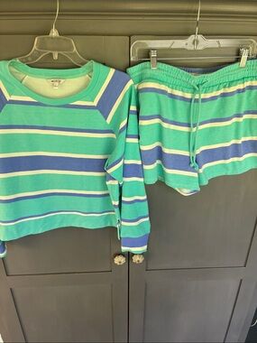 Wildfox Green, Blue & Cream Striped lounge or shorts set